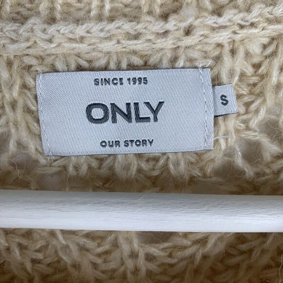 ONLY Our Story Size S Sweater Beige Scoop Neck Long Sleeve Open Knit Women's Tan - Picture 3 of 8